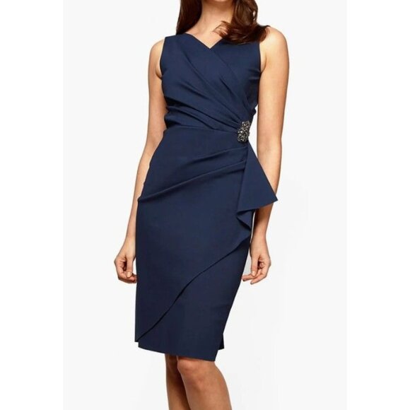 Alex Evenings Womens 4 Navy Compression Ruched Sheath Dress NWT - Picture 2 of 16